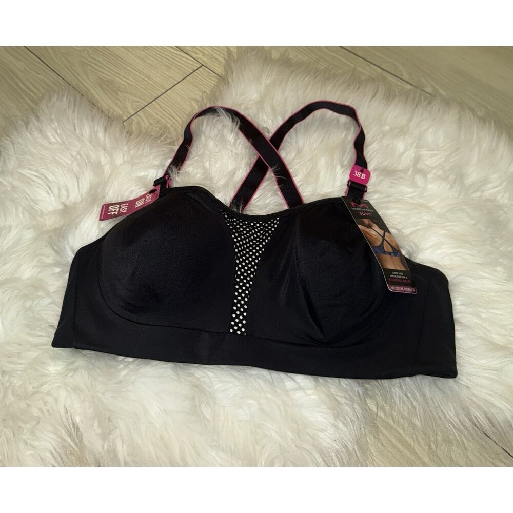 Maidenform DM7989 Ultimate Mid Impact Sports Bra Crossback UW Womens 38B Black